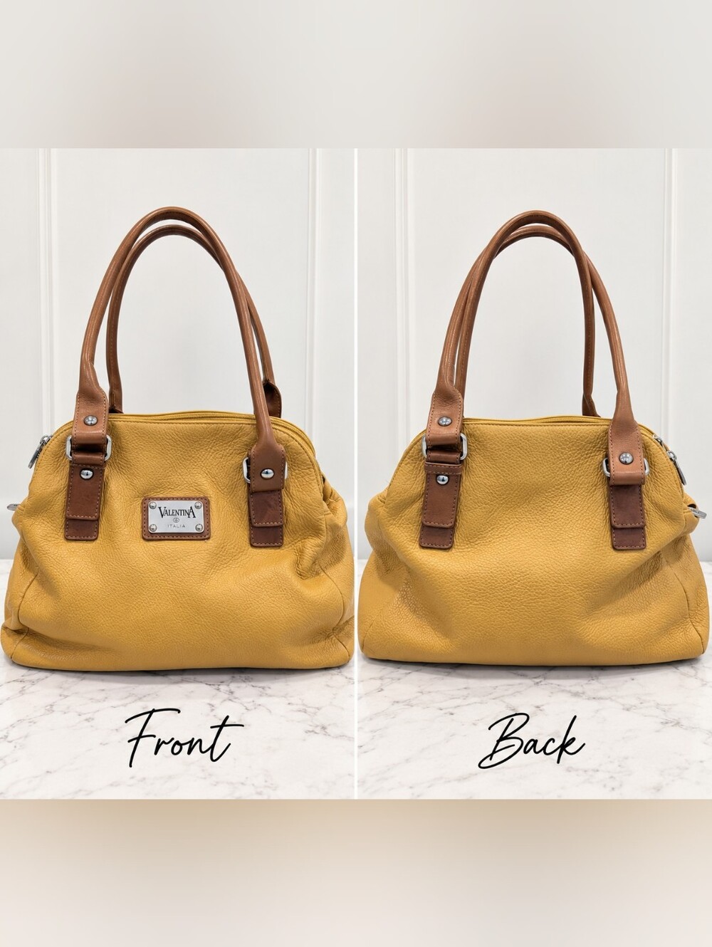 Valentina Italia Genuine Leather Mustard Yellow Shoulder Bag Satchel Italy Ziper